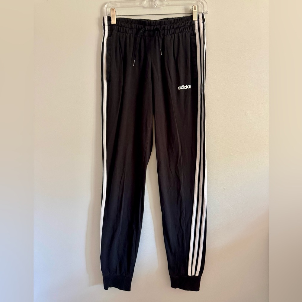 Adidas Black Joggers with White Accents Womens S